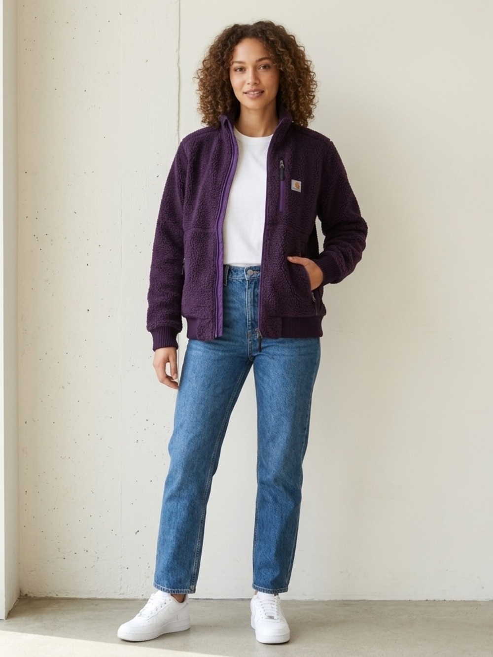Carhartt Women’s Medium Sherpa Fleece Jacket Purple Full Zip Cozy Workwear